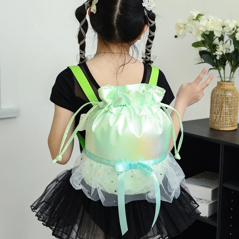 Kids School Backpack Sweet Ruffled Edge Girls Bowtie Ballet Drawstring Bag Children's Fashion Dance Causal Kindergarten Backpack