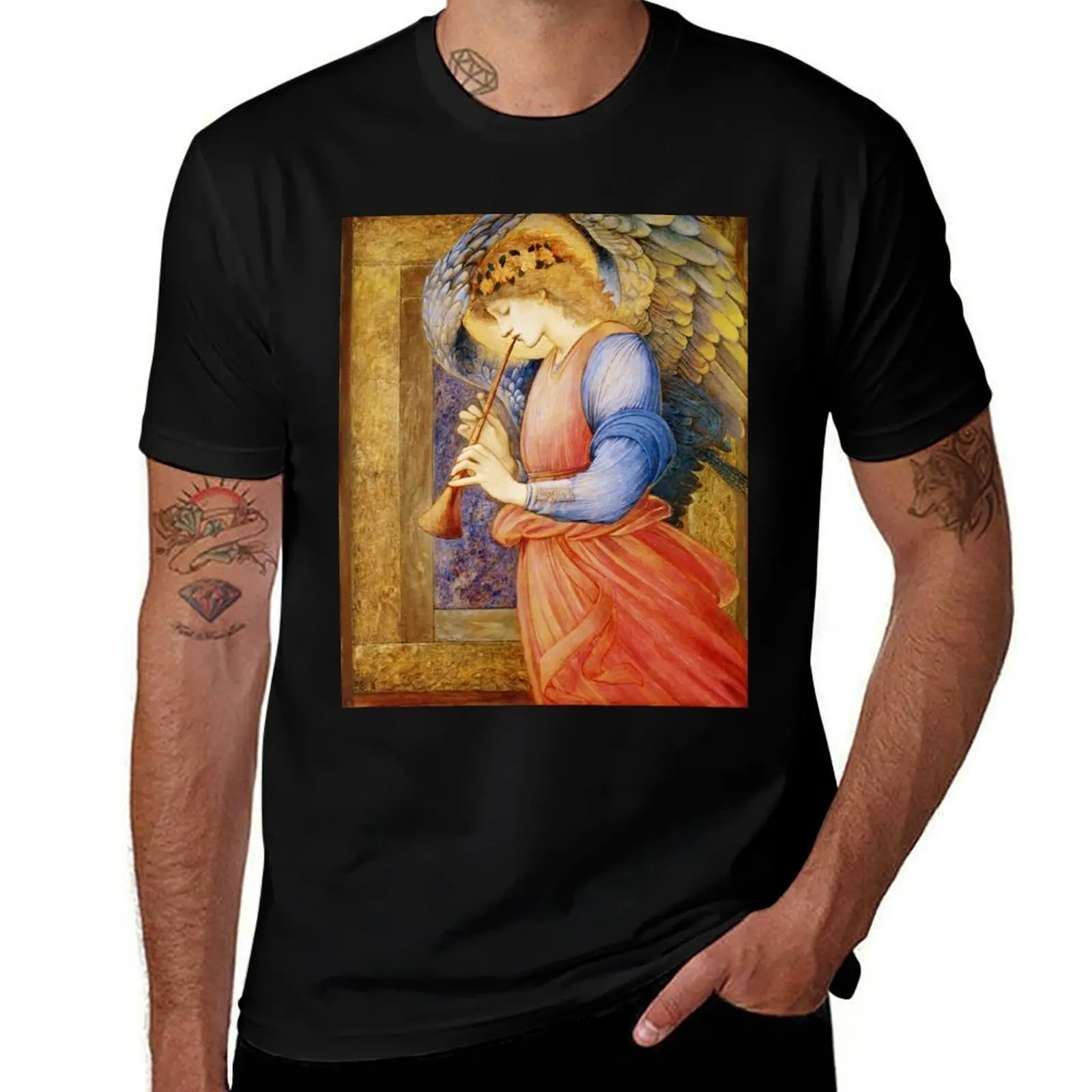 

Angel Gabriel Blowing His Horn vintage Religious art T-Shirt Fashion Letter Print T-Shirt