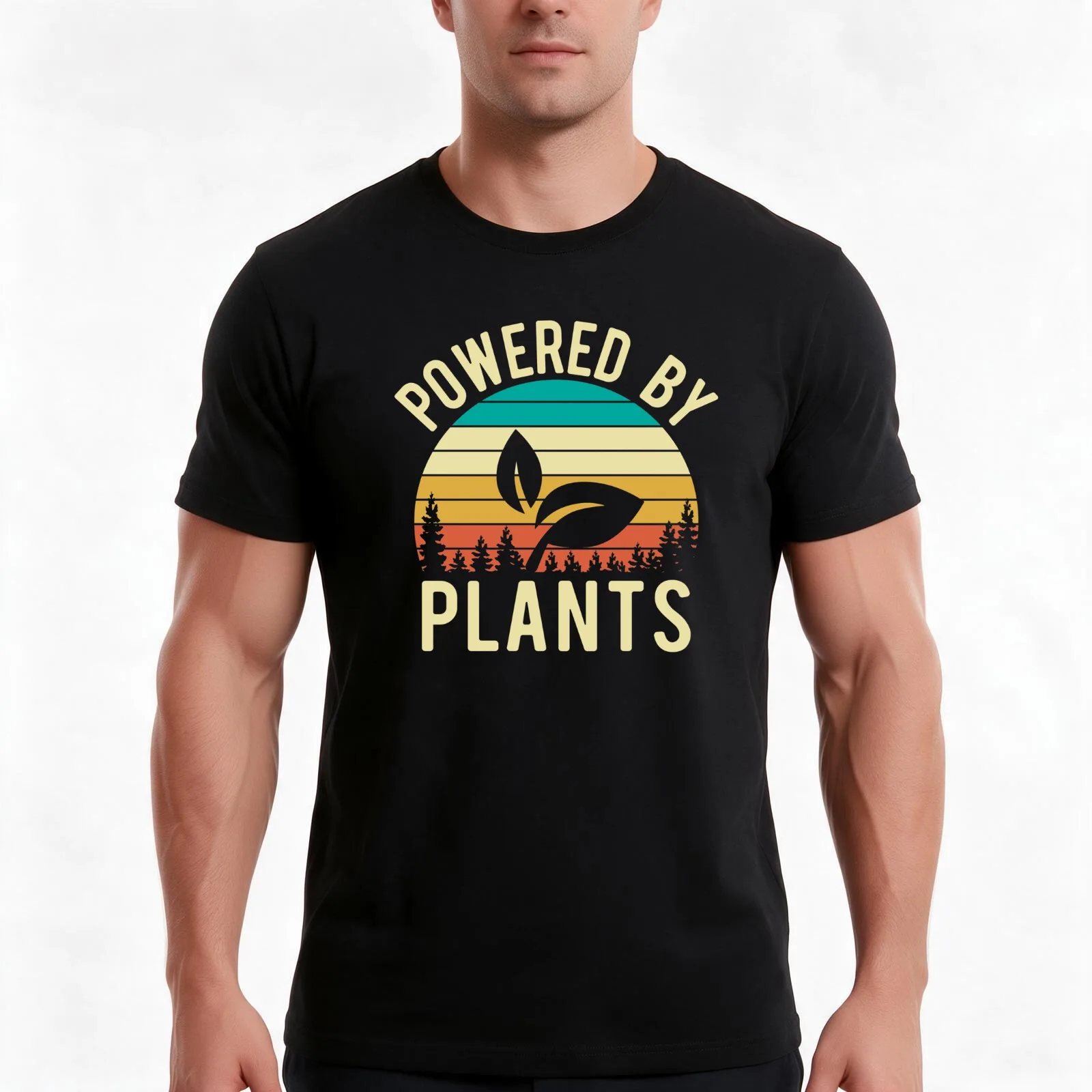 Vintage Sunset Powered By Plants Animal Lover Vicious Vegan T-Shirt, Summer Casual Cotton Tee, Oversized Streetwear Tops