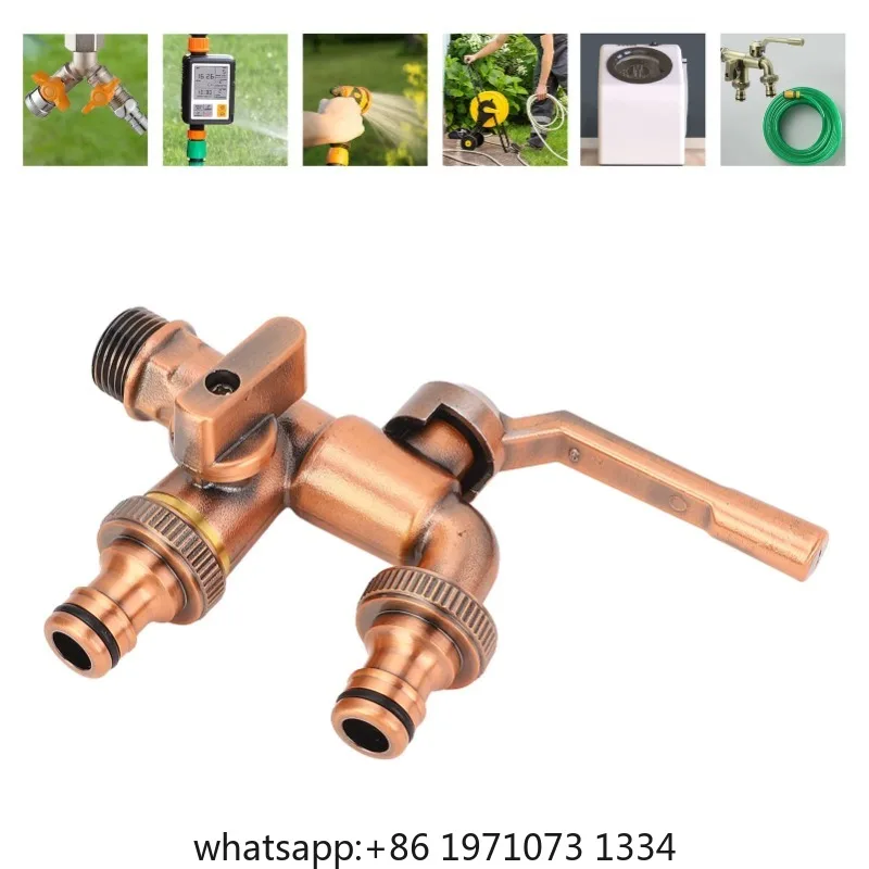 Double Taps Water Faucet 3/4 Inch Inlet 25mm Double Outlets Brass 2 Way Garden Hose Splitter 3/4 Inch Double Taps Water Faucet