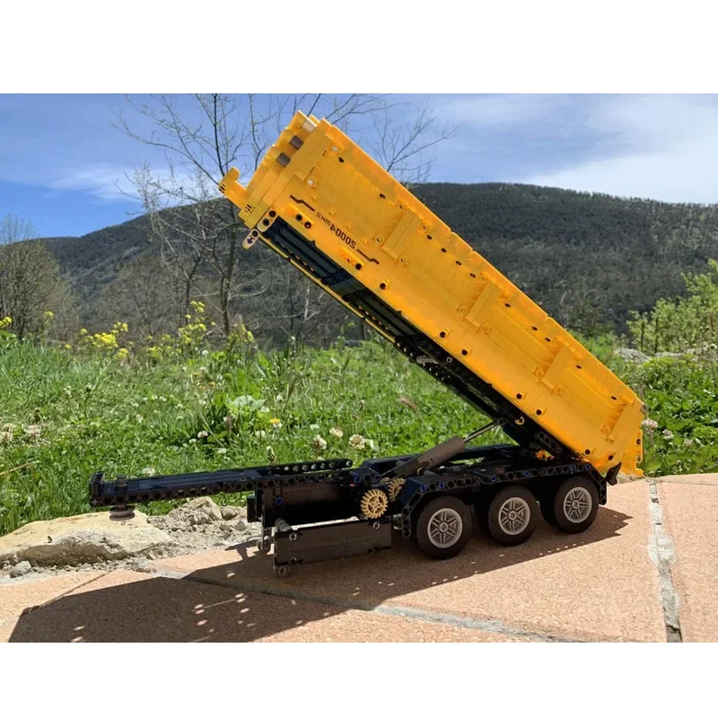 MOC-41415Construction Site Transport Three-Axle Dump Trailer Building Block Model, 598Parts Creative Birthday Christmas Toy Gift