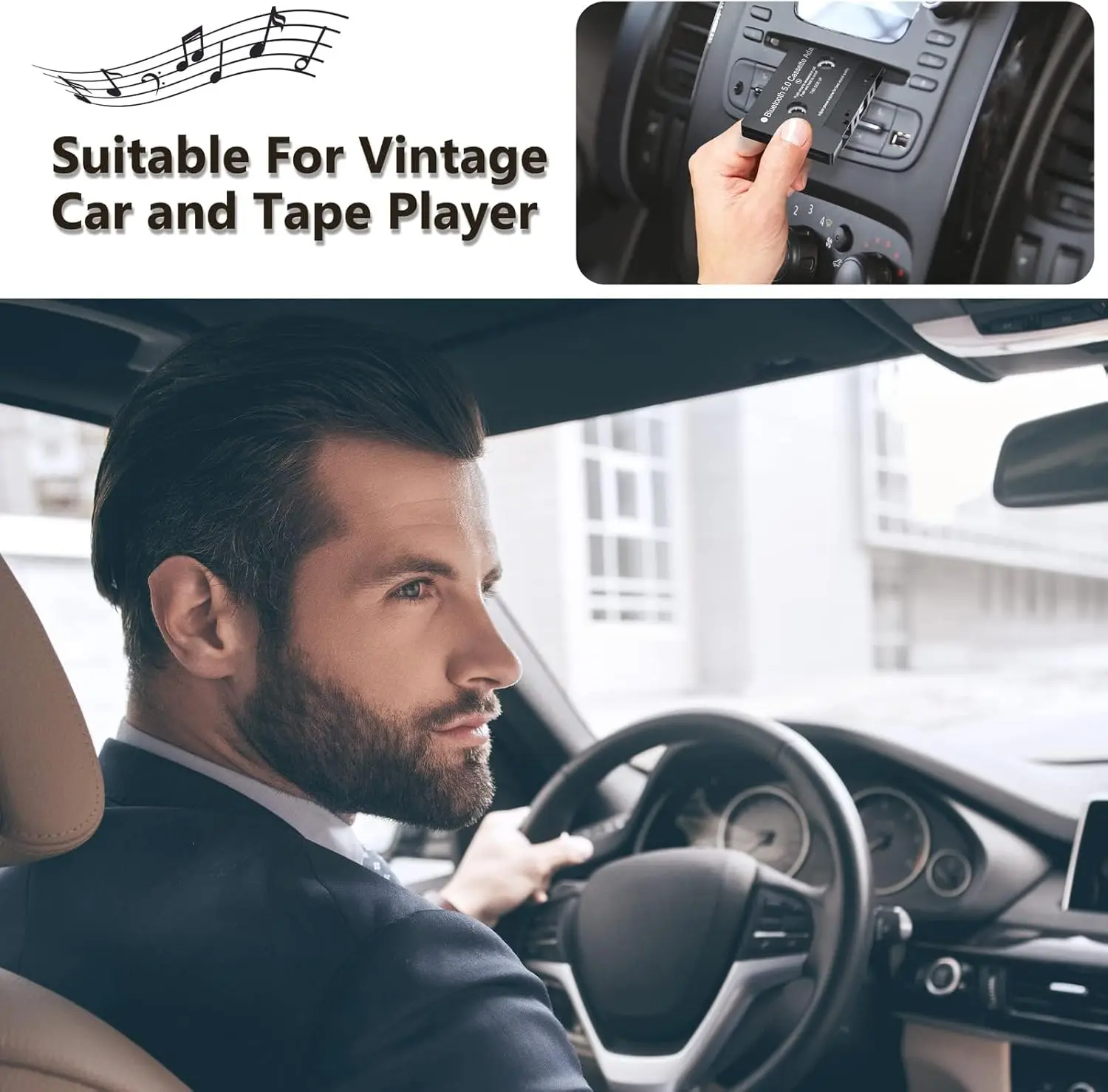 Car Audio Cassette Adapter Receiver, Bluetooth 5.0 Cassette Aux Adapter for Listening Mobile Phone Music and Car Voice Handsfree