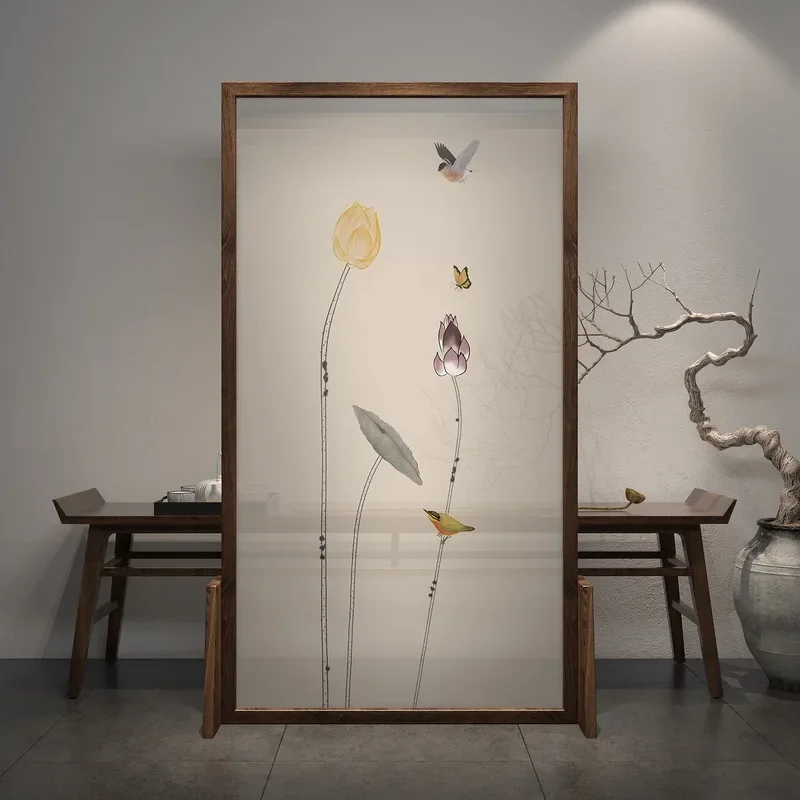 New Chinese screen partition living room simple modern solid wood entrance bedroom shelter home removable seat screen