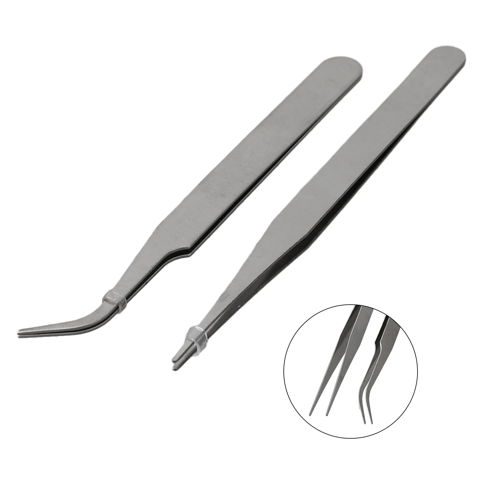 2pcs Stainless Steel For Mini Tweezers Dismantling Repair Tool Curved Straight Tip Electronic Industry Precision Tweezers