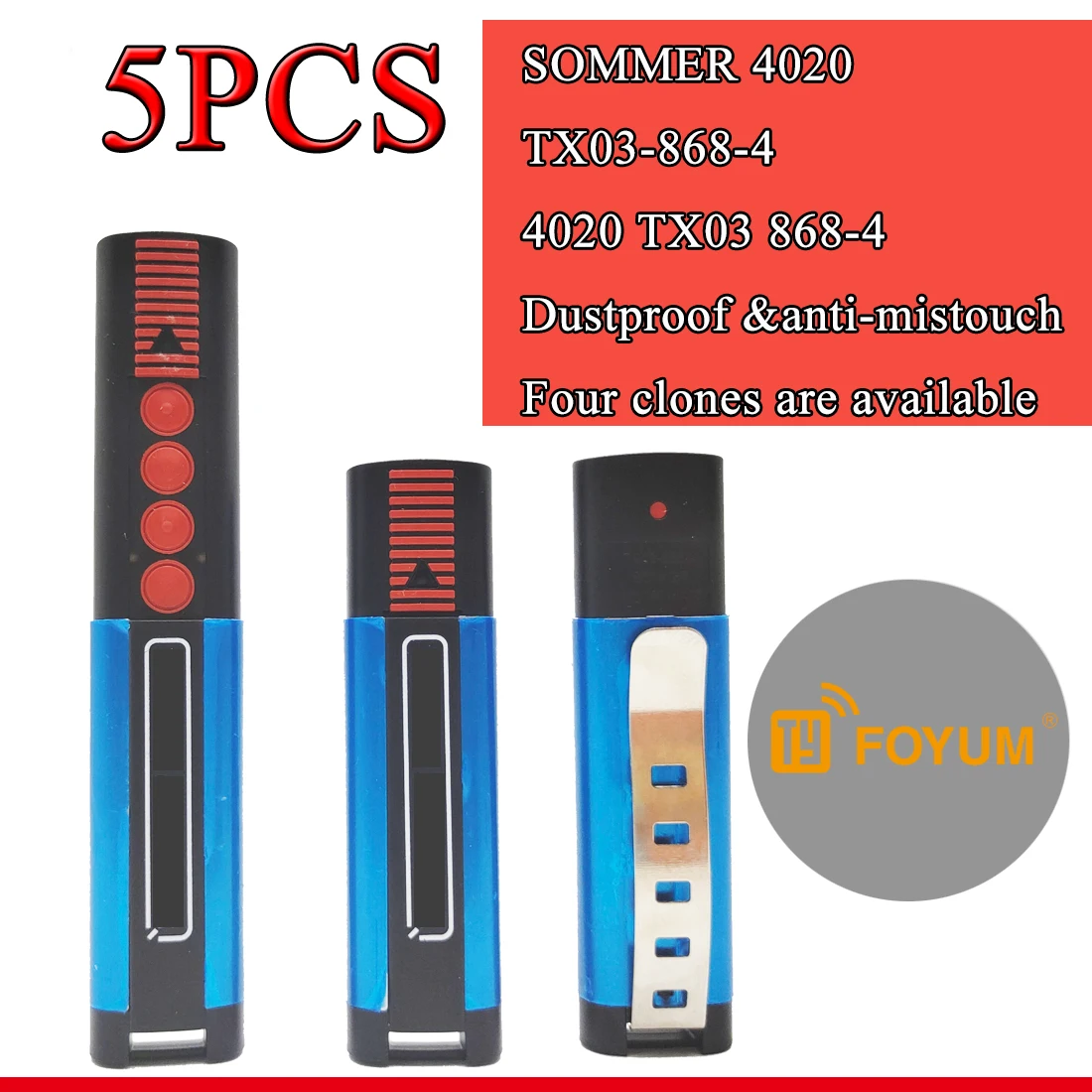 

5Pcs SOMMER 4020 TX03-868-4 Garage Door Remote Control 868.3MHz Gate Opener 4031 4025 4011 4035 APERTO 4025 4021 Remote Control