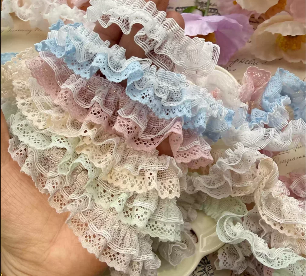 10Yards,2.3cm Double-layer Soft Mesh Pleats Lace,Clothing Needlework Sewing Accessories Skirt Ruffle Decoration