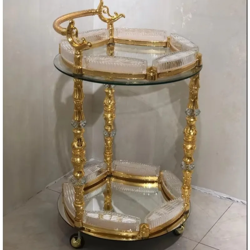 Golden Deluxe Kitchen Copper Trolley Modern Design Acrylic Fine Dining Cart for Hotels for Living Room Use