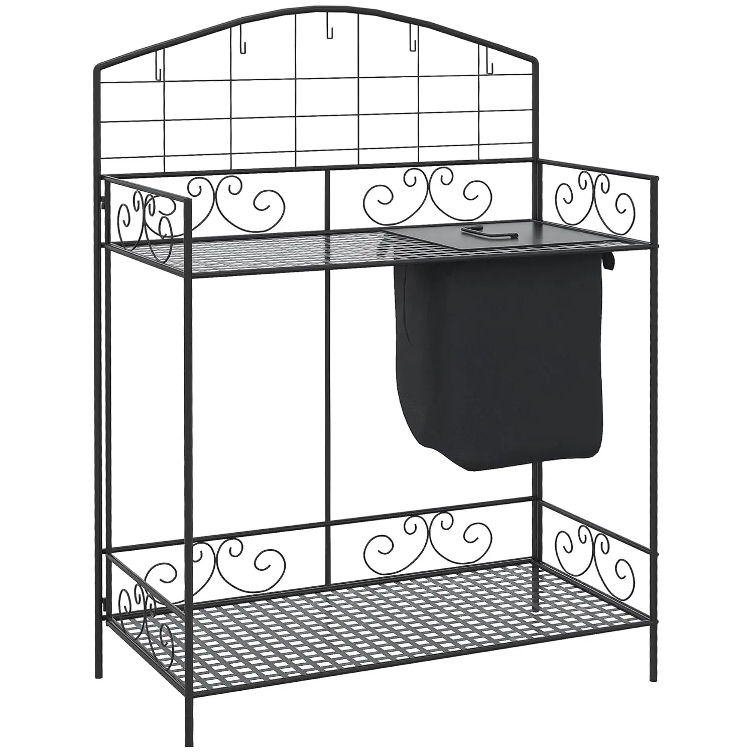 

Metal Folding Potting Bench Table with Bag Cover 5 Hooks Storage Shelf, Garden Workstation, Customized