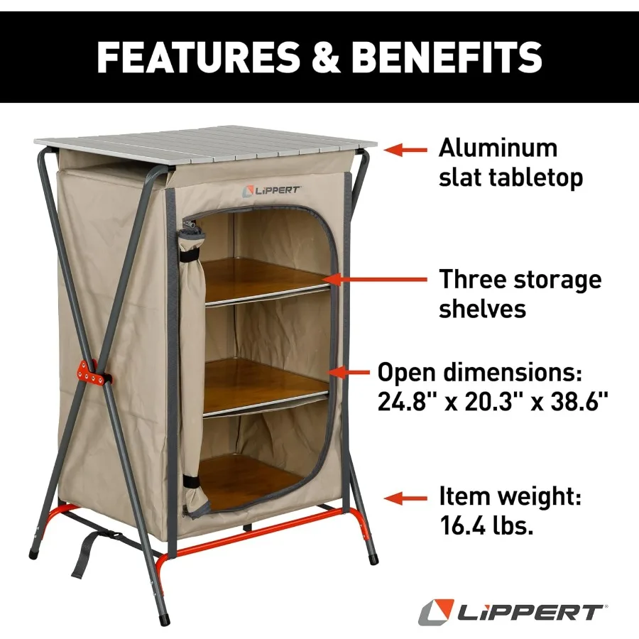 مخزن التخييم القابل للطي في الهواء الطلق مع ثلاثة أرفف تخزين لإعداد المطبخ المحمول دائم 600D نسيج البوليستر PowderC #2