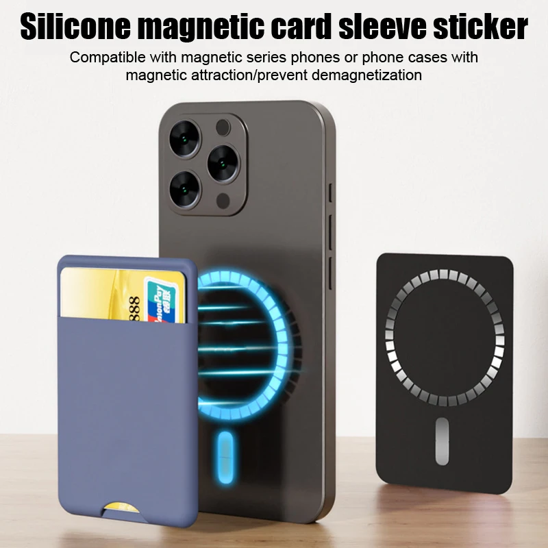 1Pc Silicone Magnetic Phone Wallet Card Case For Men Women ID Card Bank Credit Card Storage Organizer Bag Accessory Purse Pocket