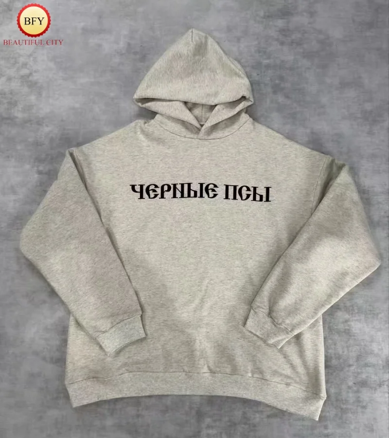 High Version YZY Russian LOGO Letter Printed Hoodie Winter Warm Plush KANYE Men's Women's Hooded Sweatshirt