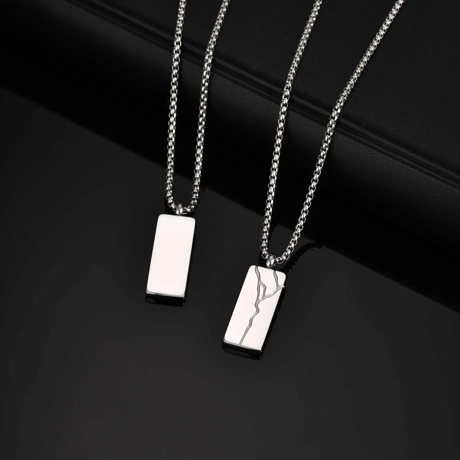 Edelstahl Punk Cracked Square Anhänger Halskette für Männer, minimalistische Hip Hop geometrische Halskette Box Kette, Modeschmuck – Detail 7
