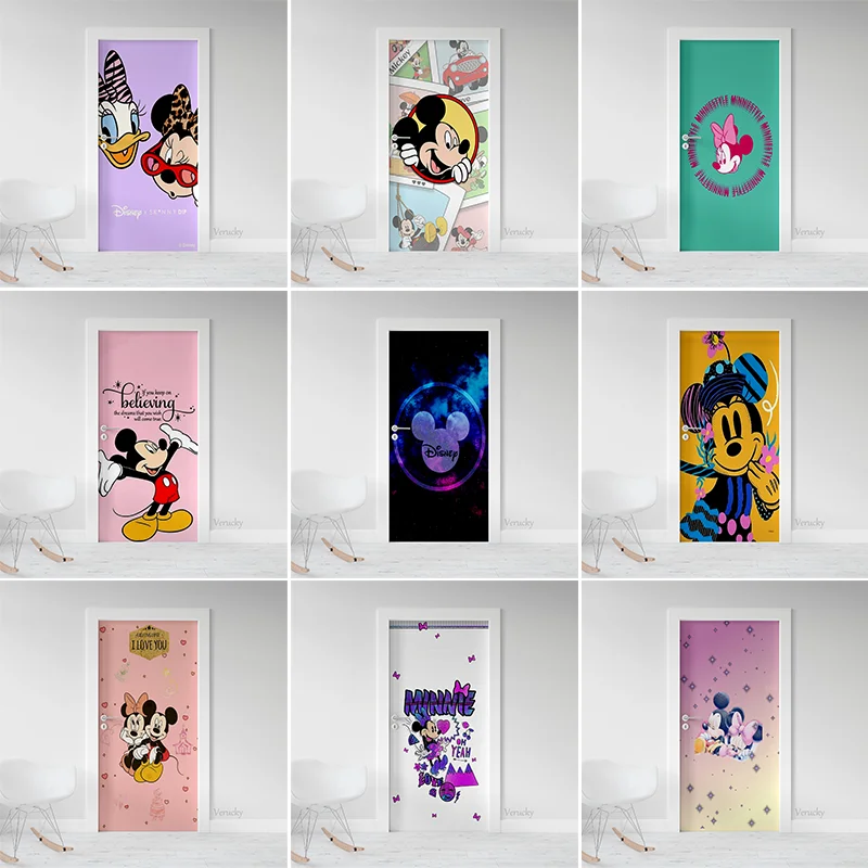 

Door Stickers 3D Cartoon Mickey Minnie Waterproof Wall Stickers for Kids Room Bedroom Wall Decoration Princess Room Sticker