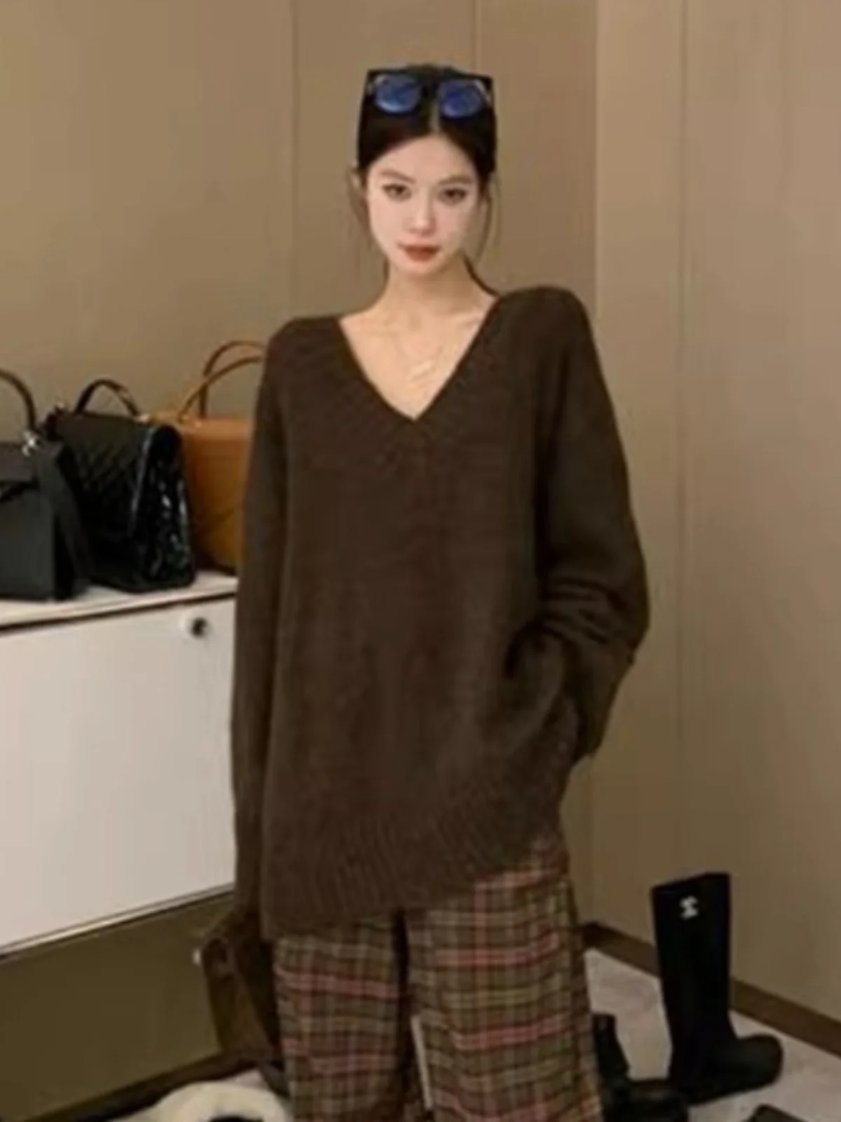 

Loose Long Sve V-Ne Pullover Sweater Casual Comfortable Spring Autumn New Sle Women's Top Soft Cozy Spring Lazy Feel
