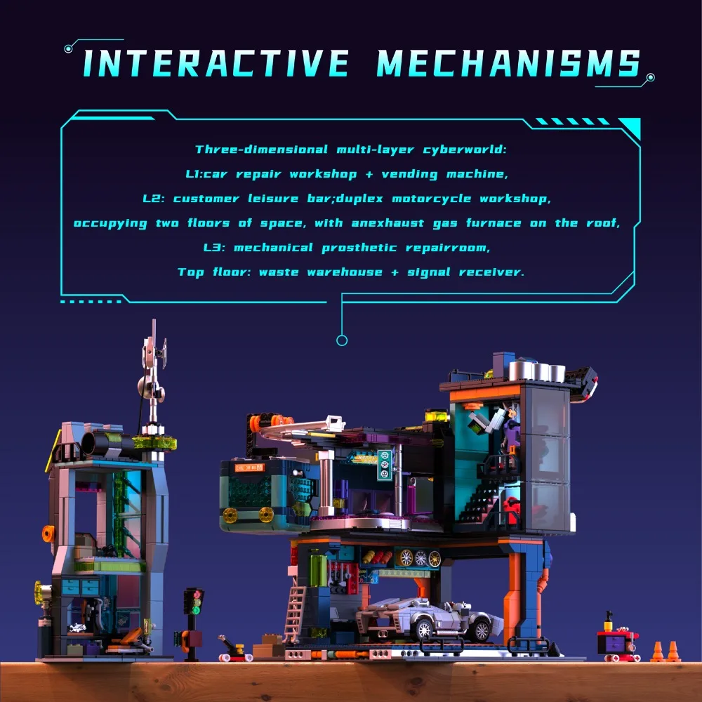 40104 Cyber Repair City 2098pcs Futuristic Metropolis with Illuminated Elements for Adults & Kids DIY Educational Puzzle Gift