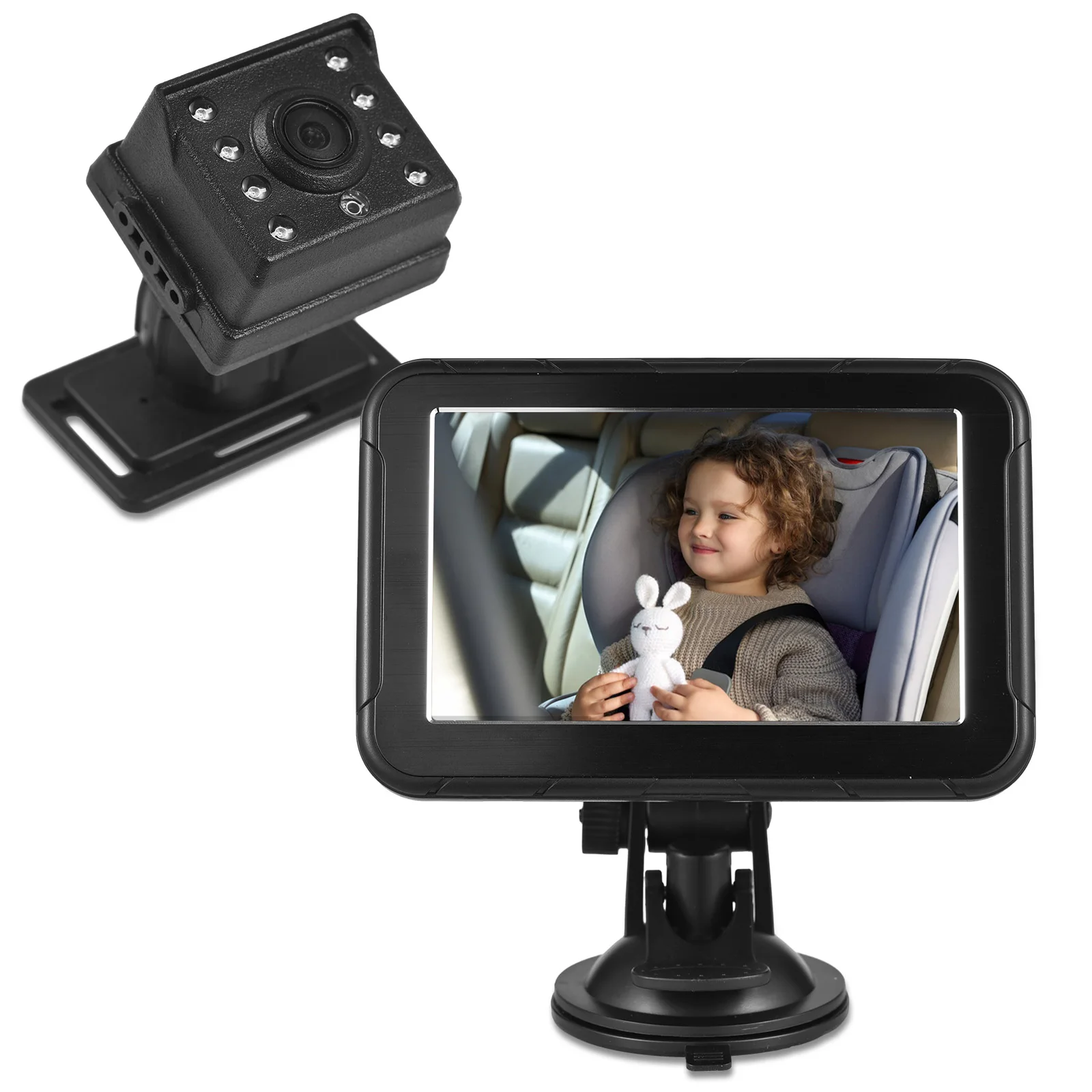 1080P Baby Car Camera Baby Car Monitor Backseat Camera 5-inch Mirror Display Rotation 150°Wide Angle Support Night Vision