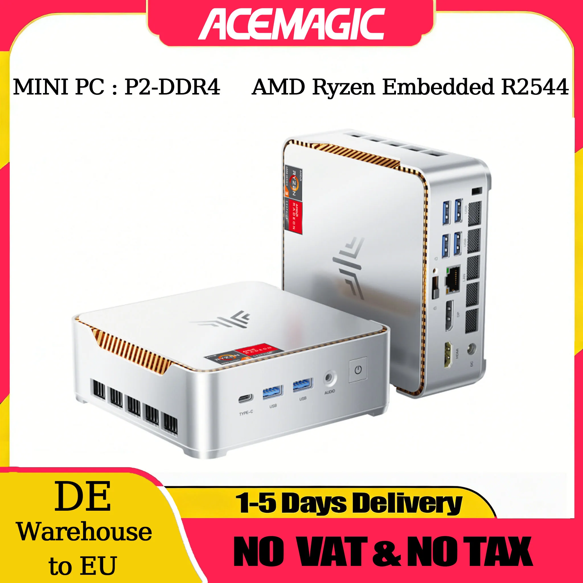 Mini PC NIPOGI, Mini Computadora Ryzen Integrada R2544, 16GB DDR4, 512GB M.2 SSD, Windows 11 Pro, Microcomputadora de Escritorio, Mini PC de Escritorio