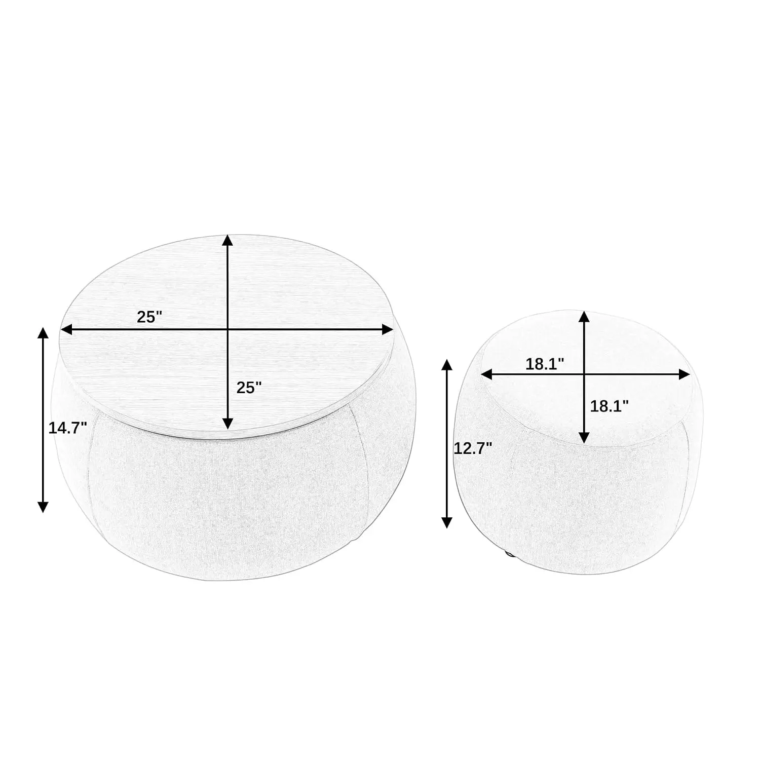 2-in-1 Light Grey Fabric Storage Ottoman & End Table Foam Filled Living Room Furniture, Customized