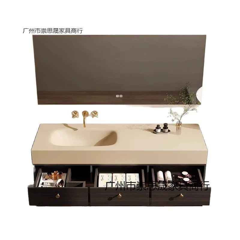

Modern solid wood integrated bathroom cabinet combination bathroom wash basin washbasin simple smart washbasin