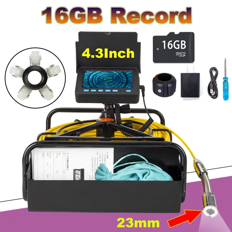 Endoscope Camera HD 4.3” 16GB DVR Record SYANSPAN Waterproof IP68 Sewer Drain Piping Pipe Inspection Camera 8500mAh 10-50Meters