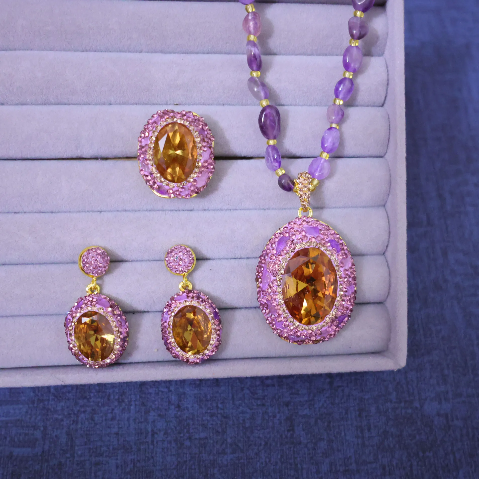 Turkey sultanite color-changing stone amethyst four-piece set, magical stone medieval live stream hot-selling wholesale
