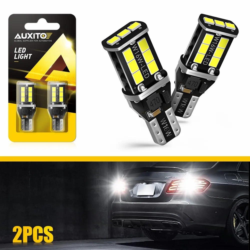 AUXITO 2Pcs 1000LM W16W LED Canbus NO OBC Error 2835 15SMD T15 LED Lamp Back UP Reverse Car Lights 6500K Xenon White 12V
