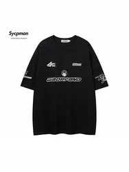 American Letter Printed Short Sleeve T Shirt Men and Women Loose Street Motorcycle Racing Suit Tees