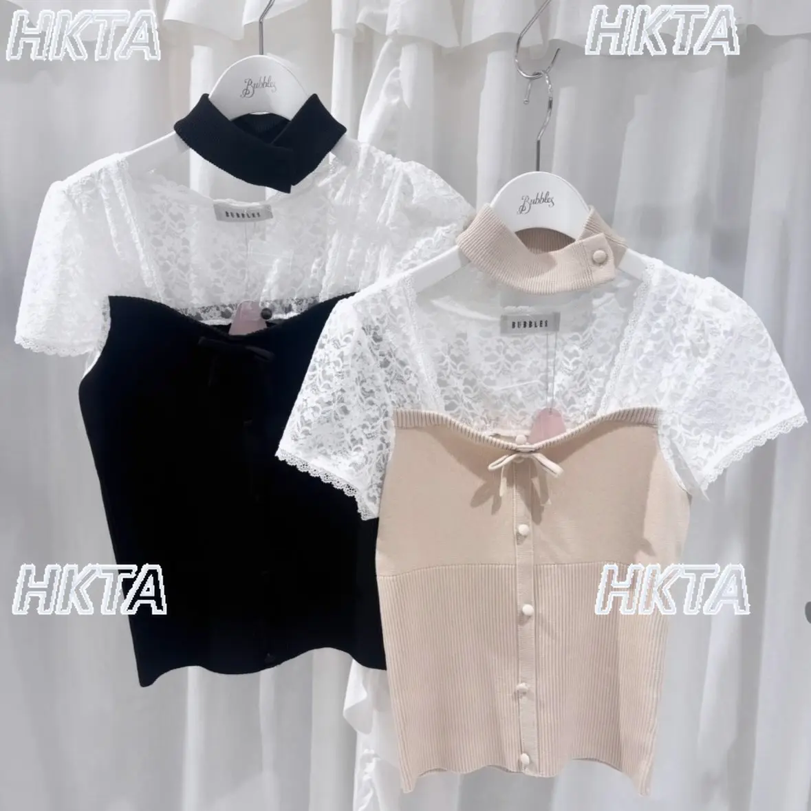 Japanese Summer New Temperament Sweet Bow Lace Stitching Knitted T Shirt Daily Casual Slim Black Top Short Sleeve Tshirt Women