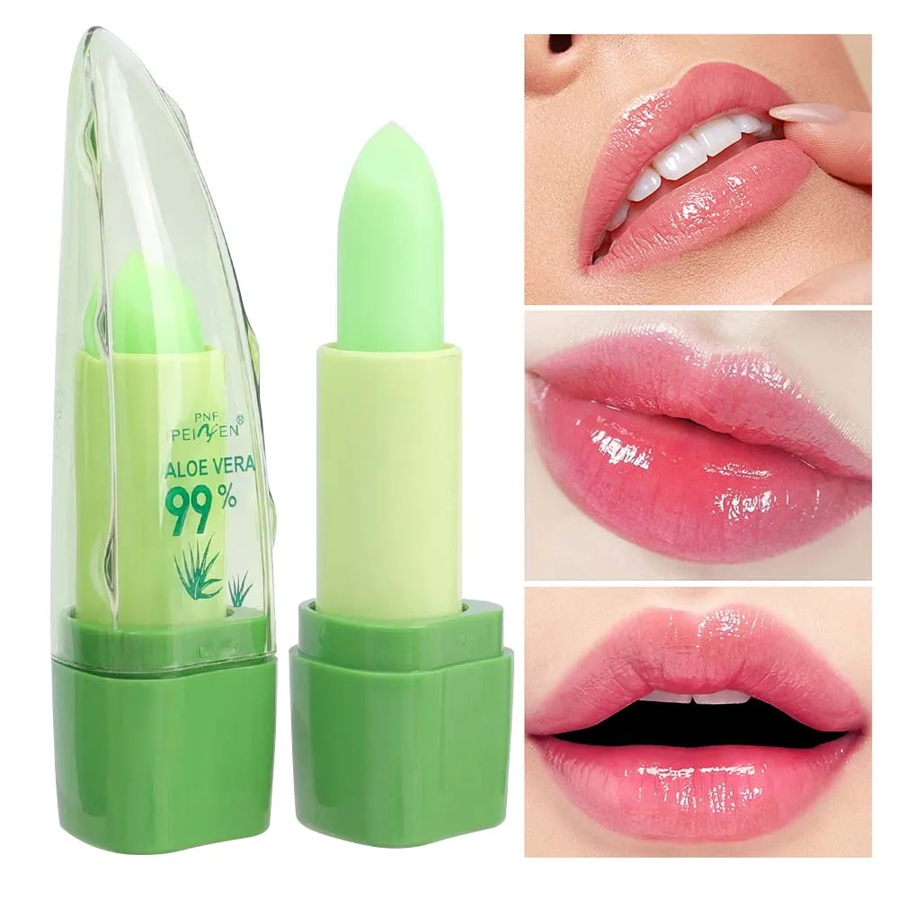 Feuchtigkeit spendende Aloe Vera Farbe Lippenstift Temperatur Farbwechsel Lippen balsam lang anhaltende wasserdichte pflegende Lippen koreanische Kosmetik