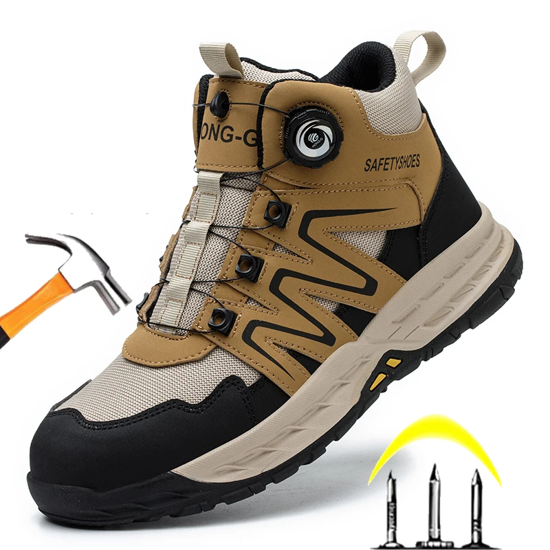 Rotary Button Work Shoes Anti-slip Safety Shoes Men Steel Toe Sneaker Puncture Proof Work Boots Man Indestructible Sport Shoes