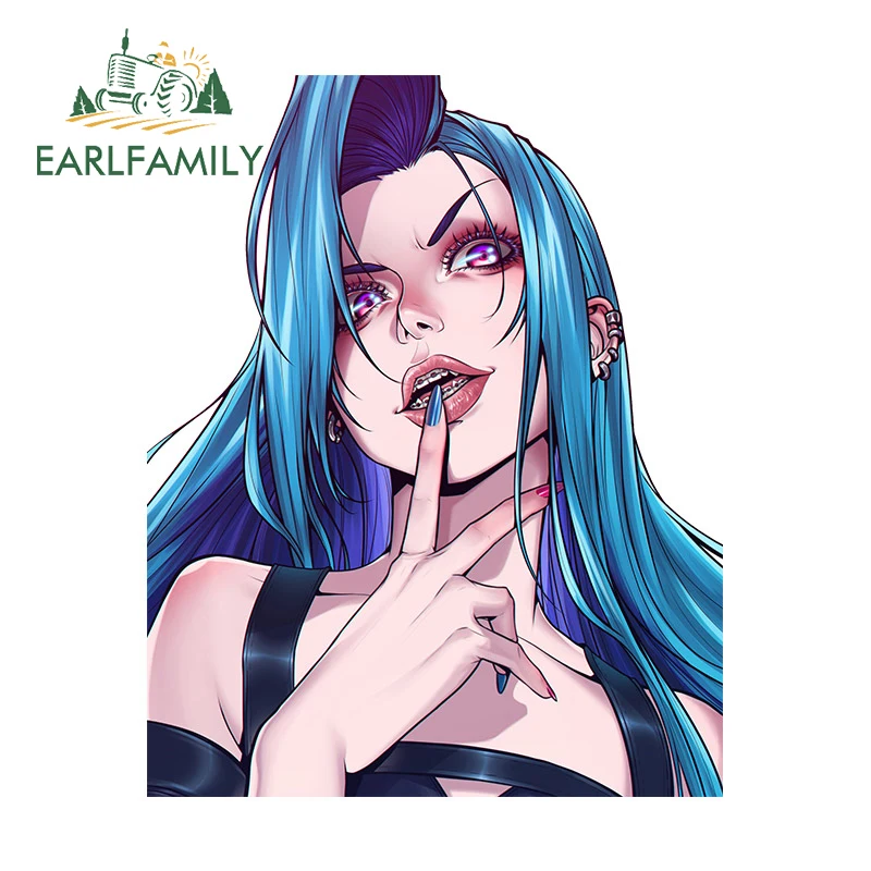 EARLFAMILY 13cm for Fanart League of Legends Jinx Car Sticker Personality Auto Anime Decal Bumper Laptop Vinyl Car Accessories