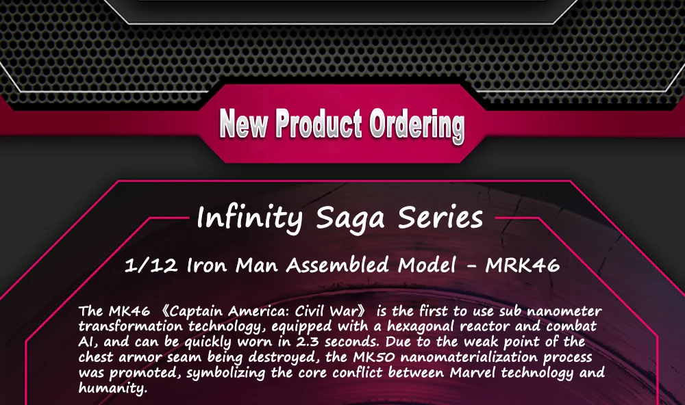 Fondjoy Anime Figure Iron Man MK46 Model Kit 1/12 Infinity Saga Ironman Mark 45 Mark 46 Assembly ABS Joint Movable Kids Toy Gift