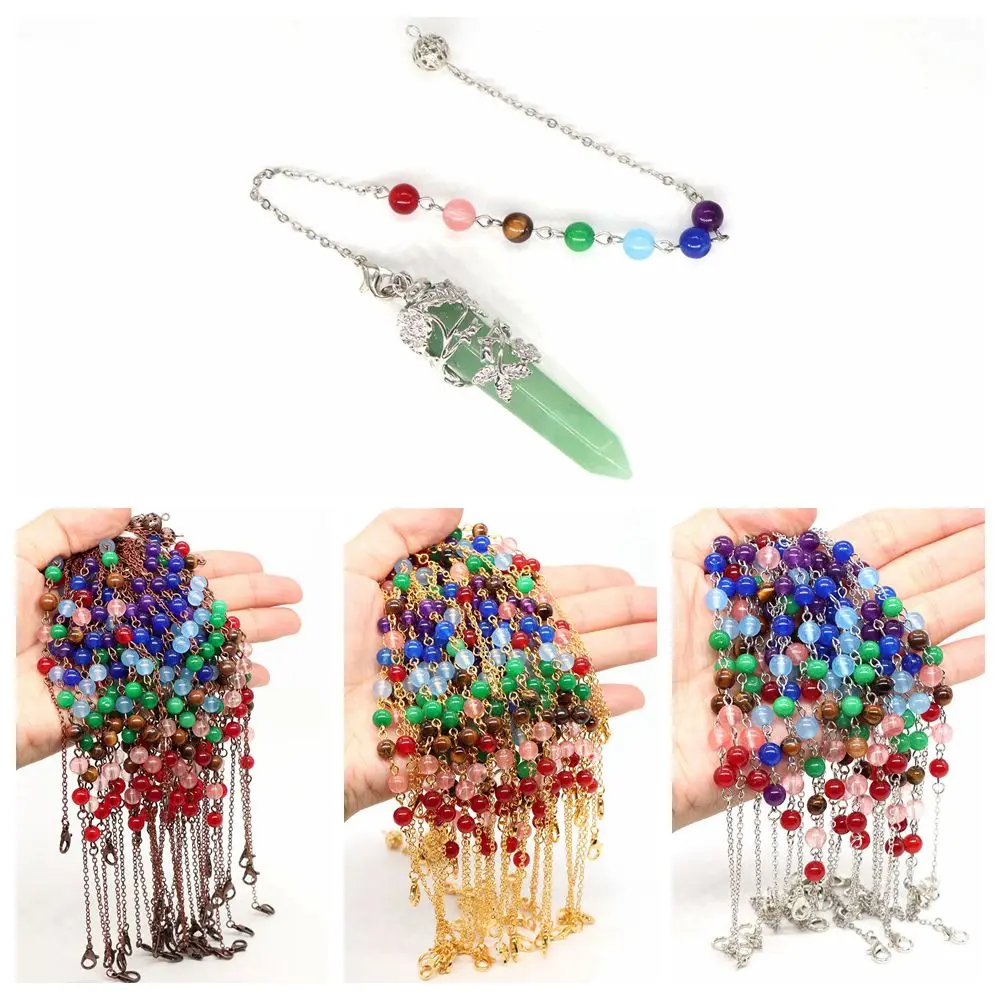 Natural Stone 7 Chakra Round Beads Crystal Pendulum Chains Necklace Pendant Healing Reiki Amulet Jewelry DIY  Making Accessories