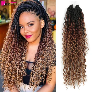 Synthetisch gehaakt haar met krullende uiteinden Goddess Faux Locs Vlechtextensies Ombre River Locs Gehaakte vlechten Haar Expo City