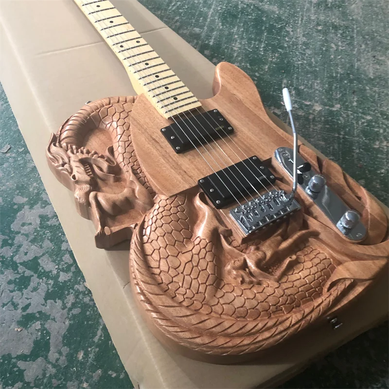 Stock carved electric guitar, natural wood color, single shake, wholesale and retail