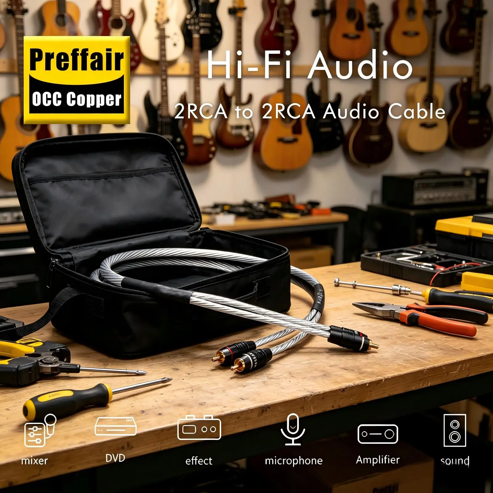 Кабель Preffair HiFi RCA с разветвителем, из меди OCC с серебряным покрытием, аудиофильский стереофонический аудиокабель 16AWG, 2RCA Male - 2RCA Male для колонок