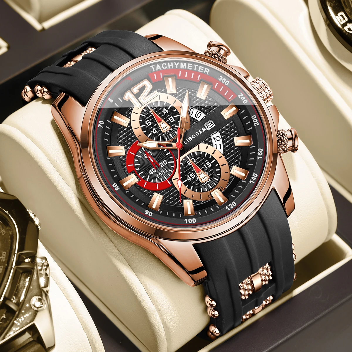 Fashion Silicone Strap Men Sports Watches Casual Arabic Dial Calendar Quartz Watch Reloj Hombre (Without Box)