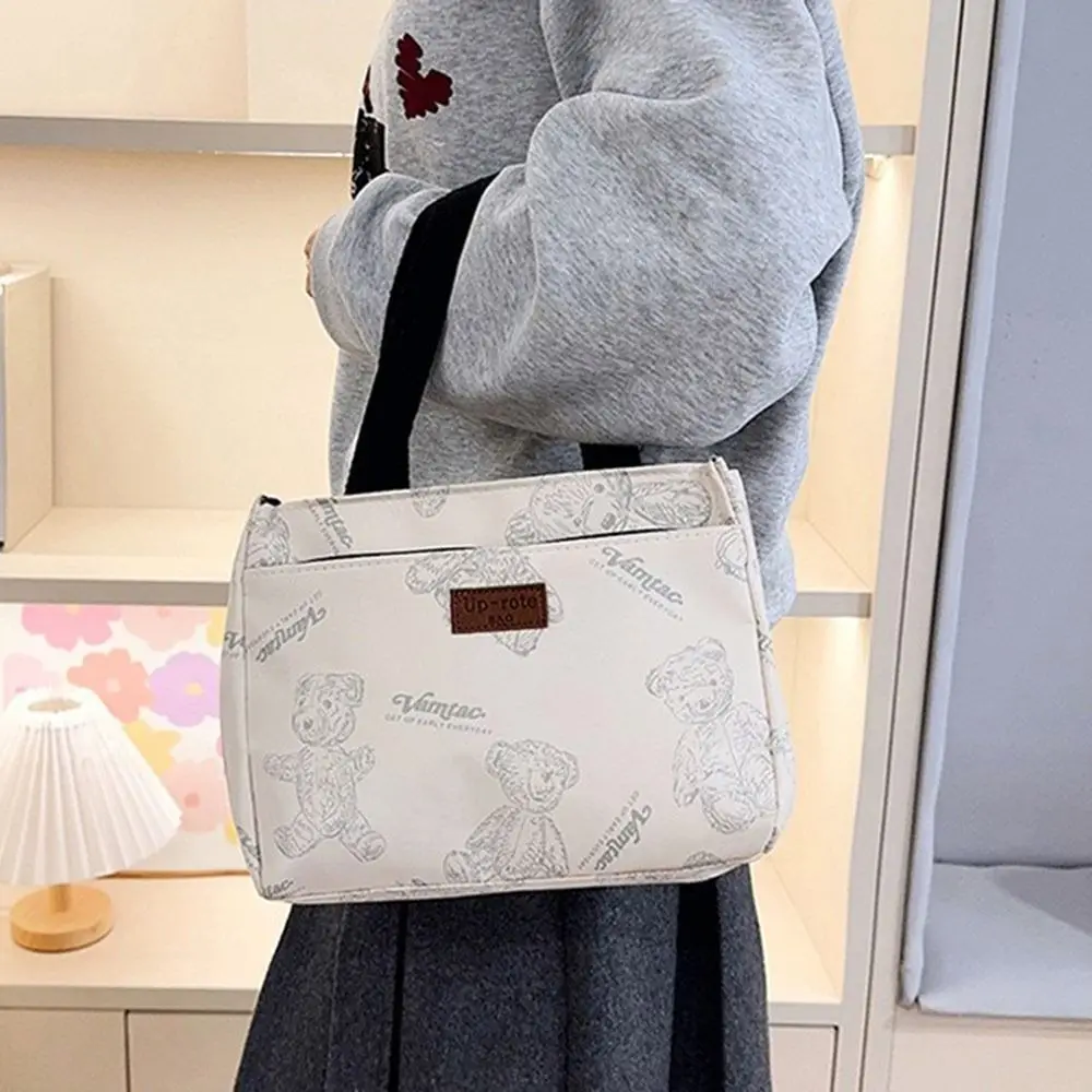 

Прочная вместительная холщовая сумка-тоут с термопринтом медведя, водонепроницаемая сумка на молнии для хранения