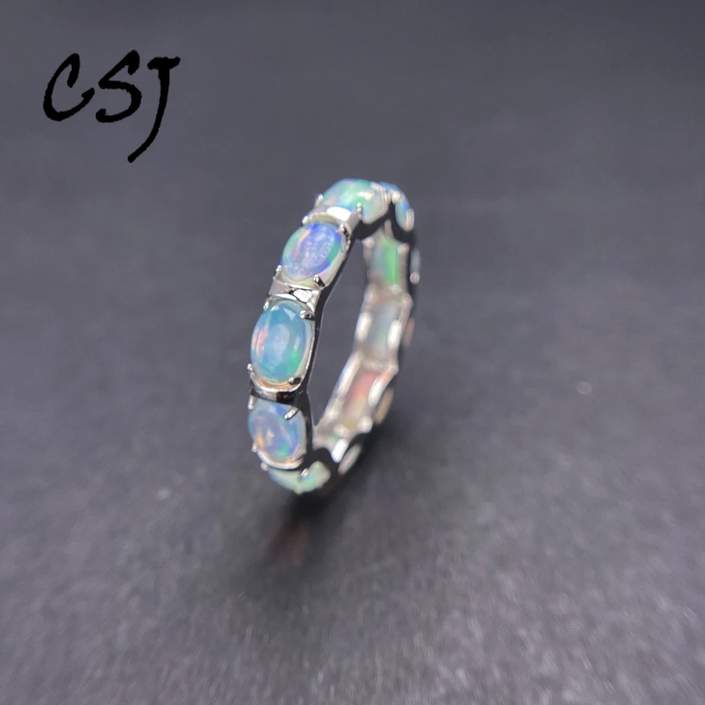 Dual-use Natural Opal Ring Pendant Sterling 925 Silver October Birthstone 4*6mm Full Opal for Women Party Fine Jewelry Gift