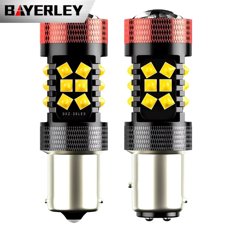 10pcs Decoding Car Led Steering Lamp White and Yellow Red Light S25 BA15s 1156 1157  T20  7440 T25 3157 30smd Stop Lamp