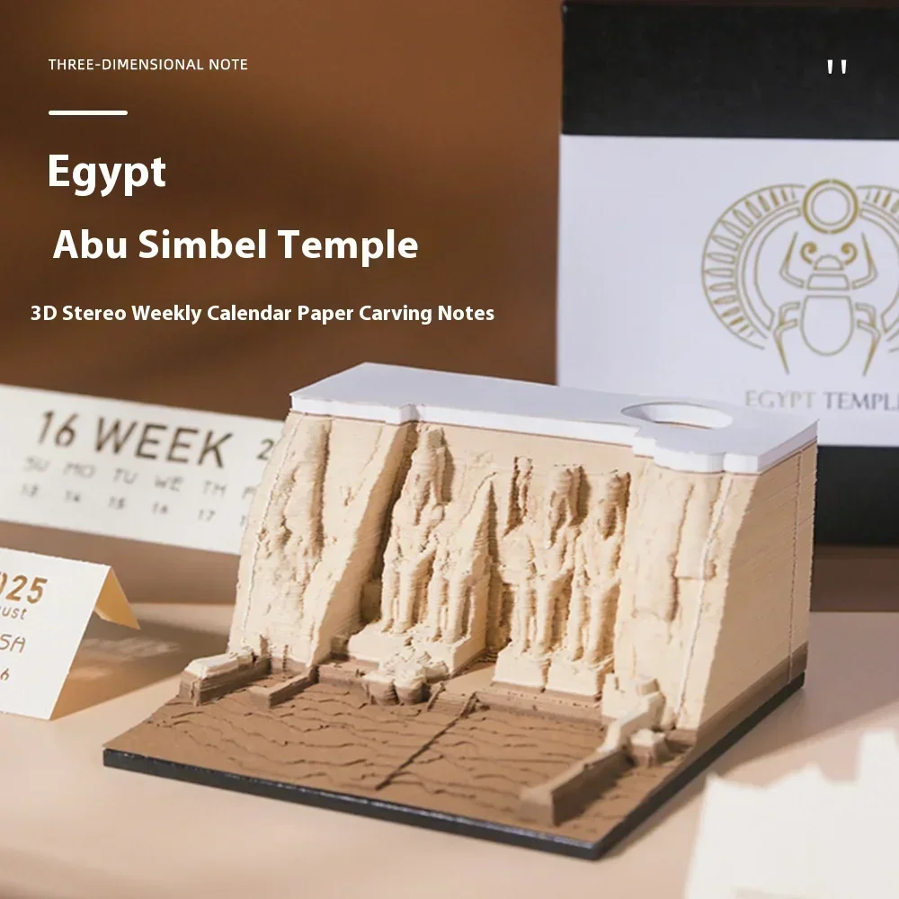 2025 calendário antigo templo egípcio escultura memo 3d papel escultura decoração de mesa conveniência adesivos presentes de ano novo