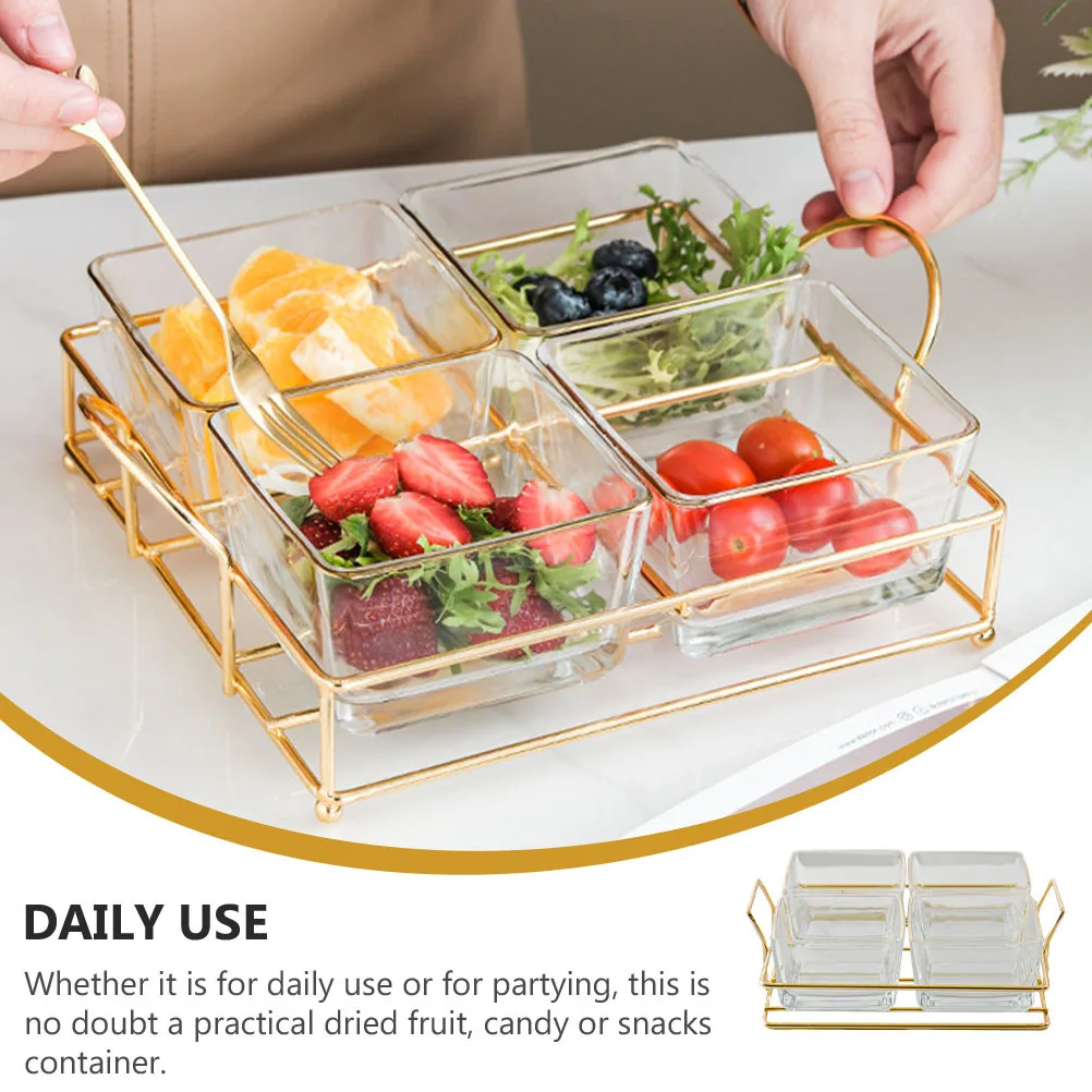 

1Set Gold Edge Glass Compartment Tray Snack Storage Container Practical for Kitchen Party Use Storage Plate