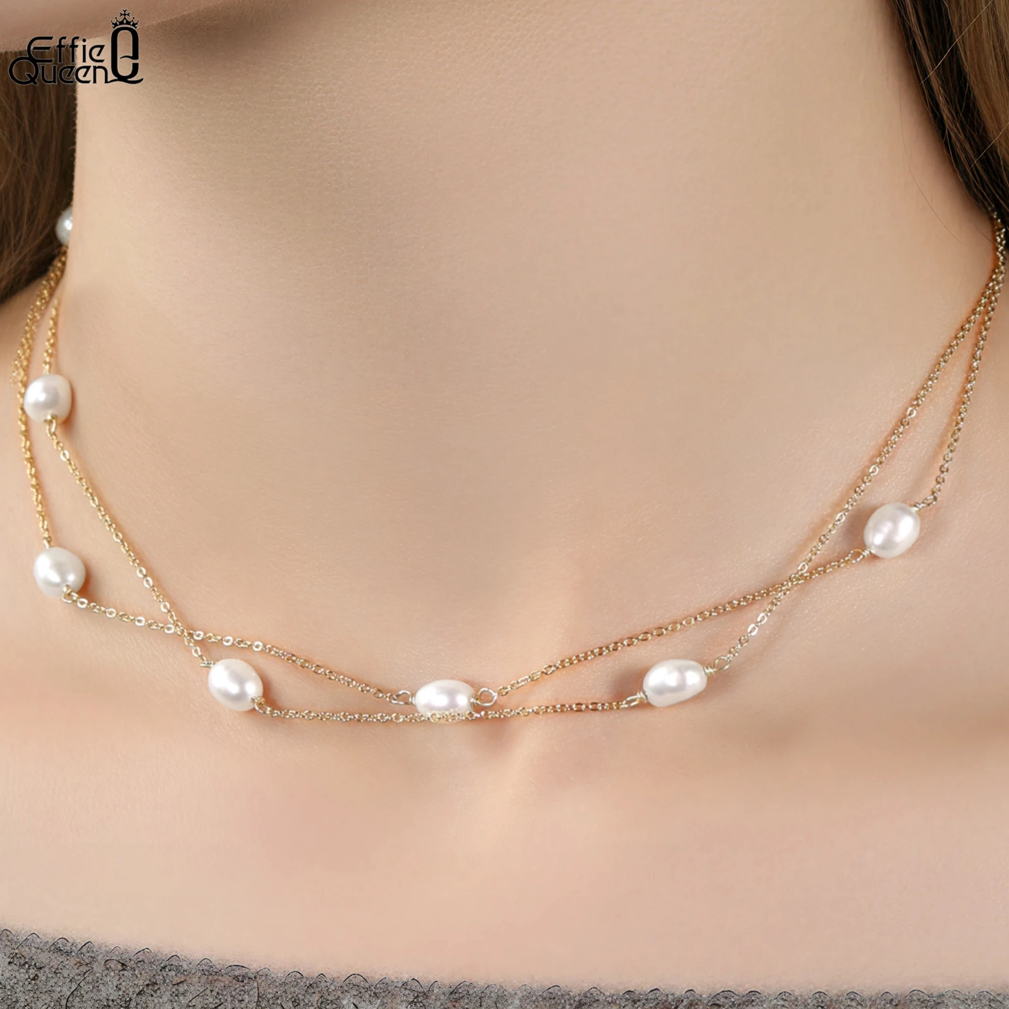 

EFFIE QUEEN 100% серебро S925, золото 14 карат, круглый пресноводный жемчуг, колье, ожерелье, натуральные украшения для женщин, подарок для банкета, вечеринки GPN90