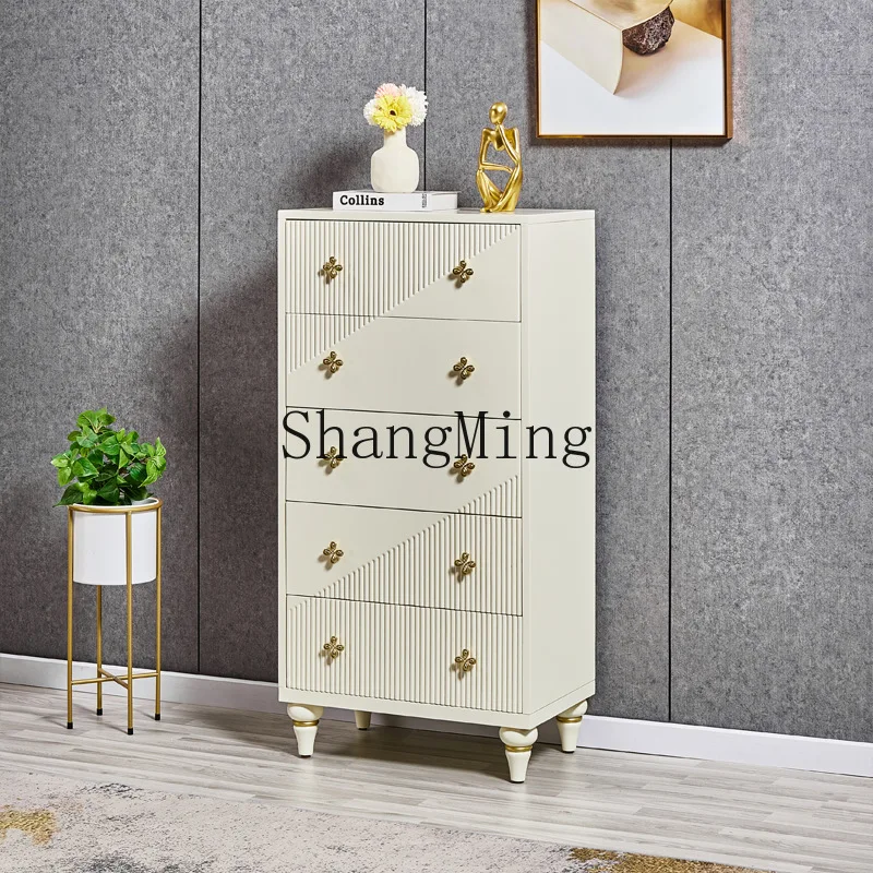 SM New Ivory White Chest of Drawers Light Luxury Entrance Entrance Five Dou Modern Storage Cabinet Living Room Furniture