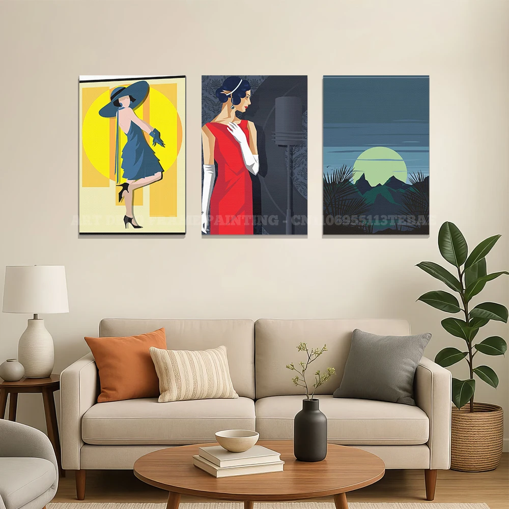 Art Deco Vintage Canvas Wall Art Unframed Print, 1920s Jazz Age Retro Poster, Home Wall Decor For Living Room Bedroom Office