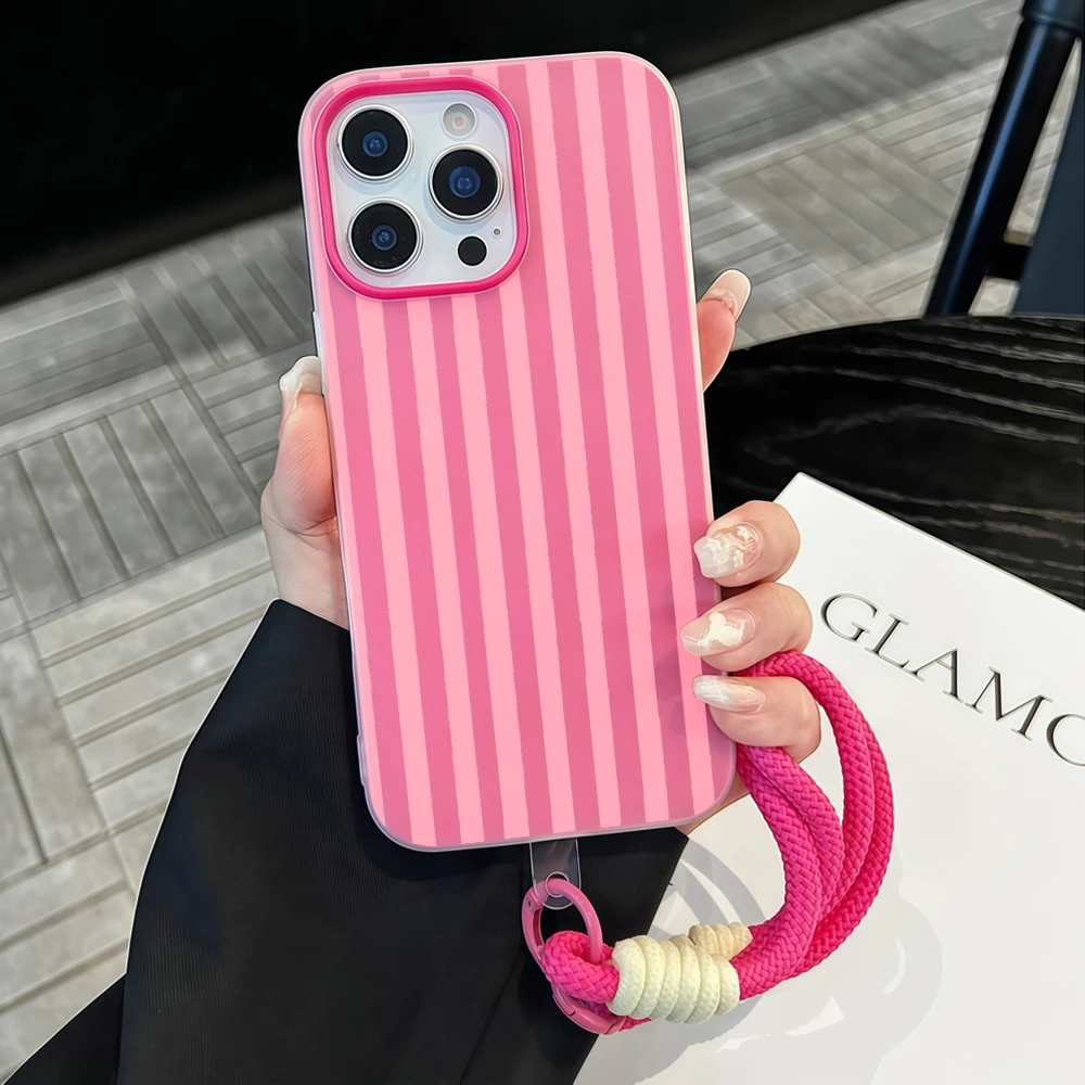 Minimalist Pink striped Jelly Phone Case For Xiaomi 14T 17 Pro Max 15 T Pro Mi 11 Lite 5G Matte Cover With Lanyard Soft SIlicone view 2