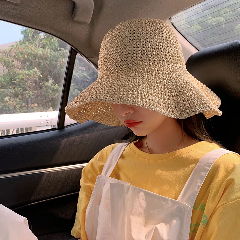 

Straw Hats for Women Summer Sun Hat Panama Simple Girls Raffia Sun Hat Wide Brim Floppy Bucket Hat