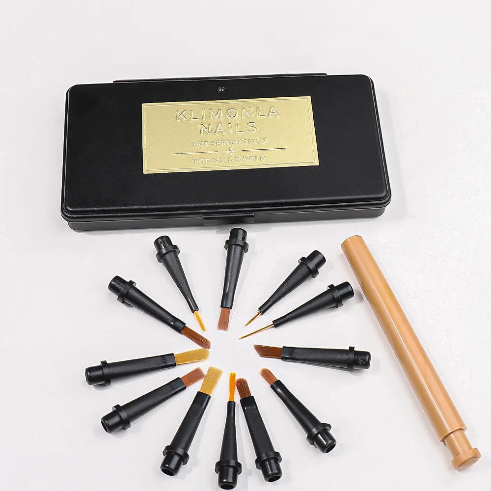 1 set manicure vervangende pennenset Eenvoudige druk om 12 opzetborstels te vervangen Nylon haartekenpen Fototherapie nagelborstelgereedschap
