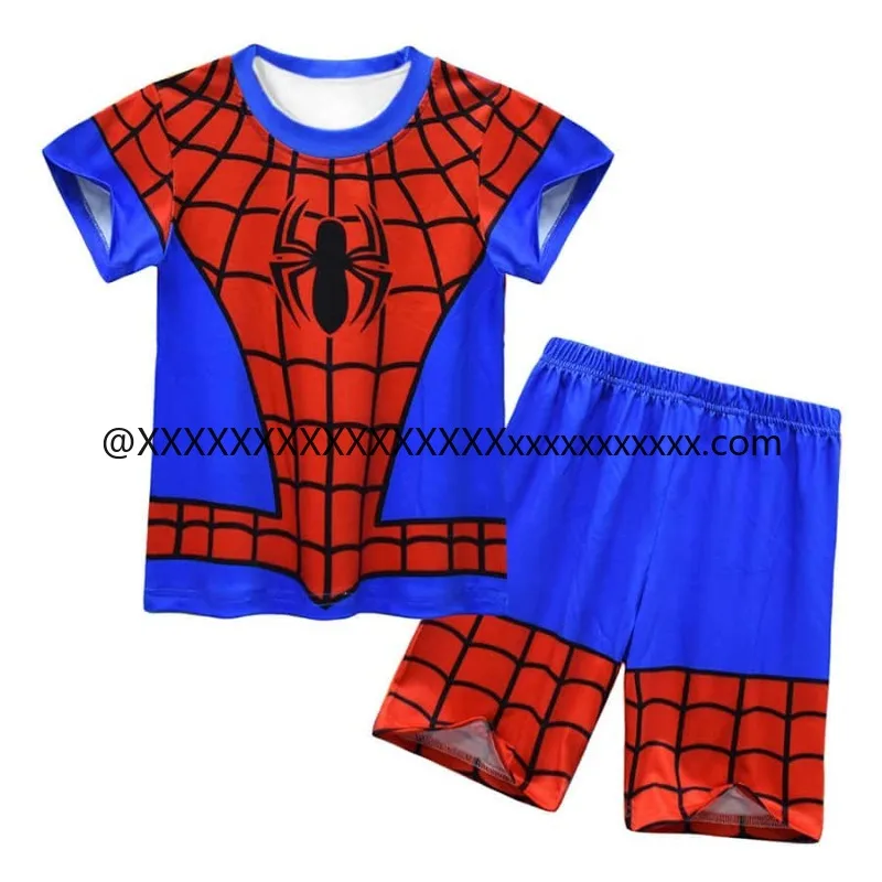 Nueva camiseta para niños, pantalones cortos, conjunto de pijama, ropa informal de verano para el hogar para niños, Spider Man de secado rápido, Superman, nuevo estilo