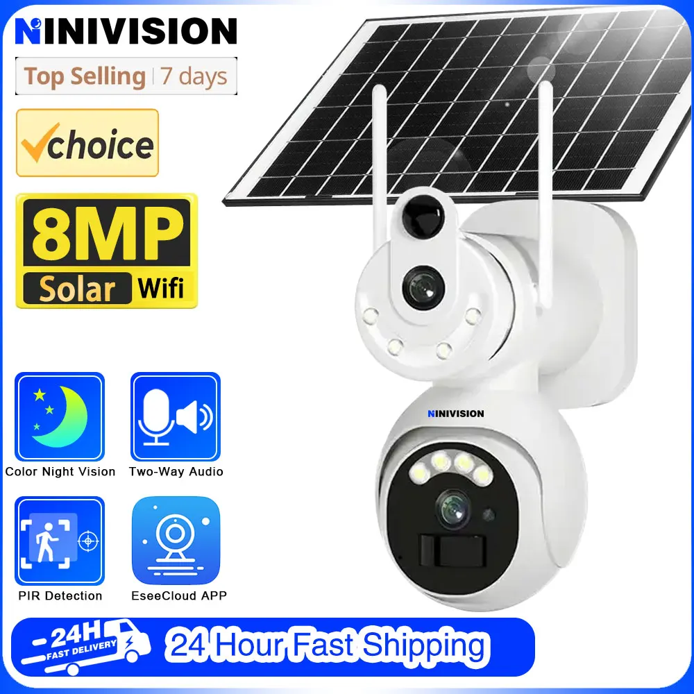 

4K HD Solar WiFi Camera Outdoor Built-in Battery Dual Lens 8MP Security PTZ Camera Solar Panel Wireless Video Surveillance CCTV